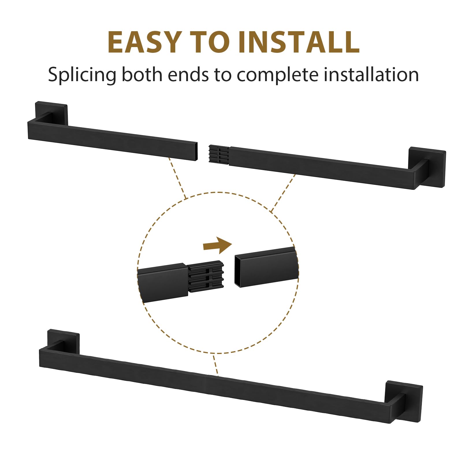 Luxbaro 24 Inch Matte Black Towel Bar, Square Base, Total Length 26-Inch — Amazon image 4