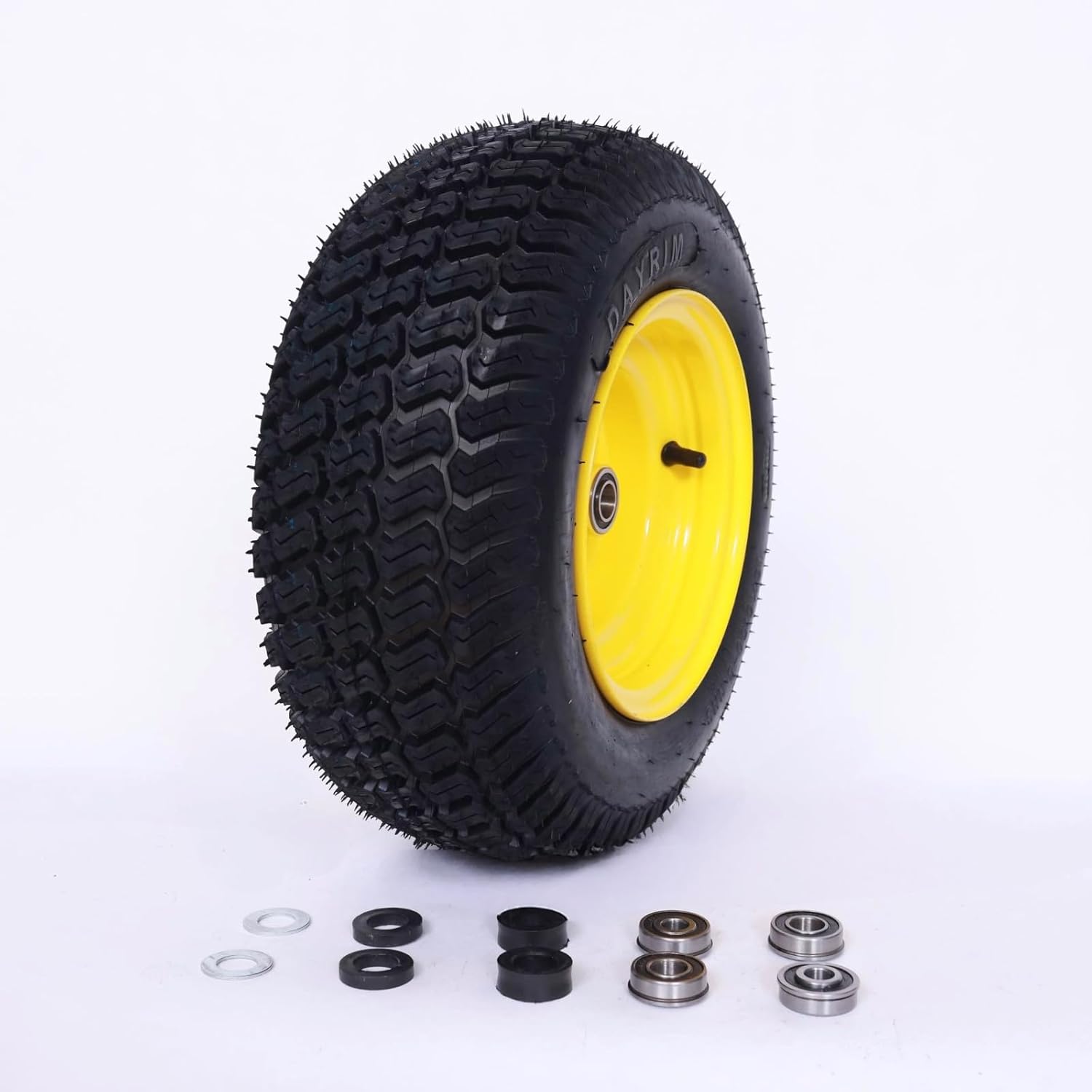 Dayrim 2 Pcs 16x6.50-8 Lawn Mower Tires with Yellow Rim, 4-Ply Tubeless, 3" Centered Hub, 3/4" Bore Bearing, Wheel & Tire Assembly, Turf Tread for Riding Mowers & Garden Tractors (yellow, 16x6.50-8)