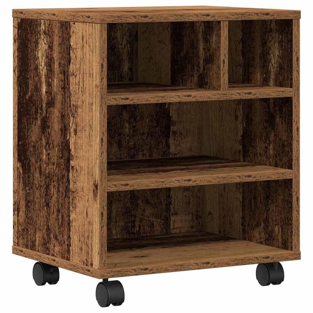 Druckerständer Holzwerkstoff mit Rollen, 41 x 32 x 48 cm, rustikaler Look, mobiler Druckerwagen für Büro und Zuhause, Stabiler Druckertisch aus strapazierfähigem Holzwerkstoff,