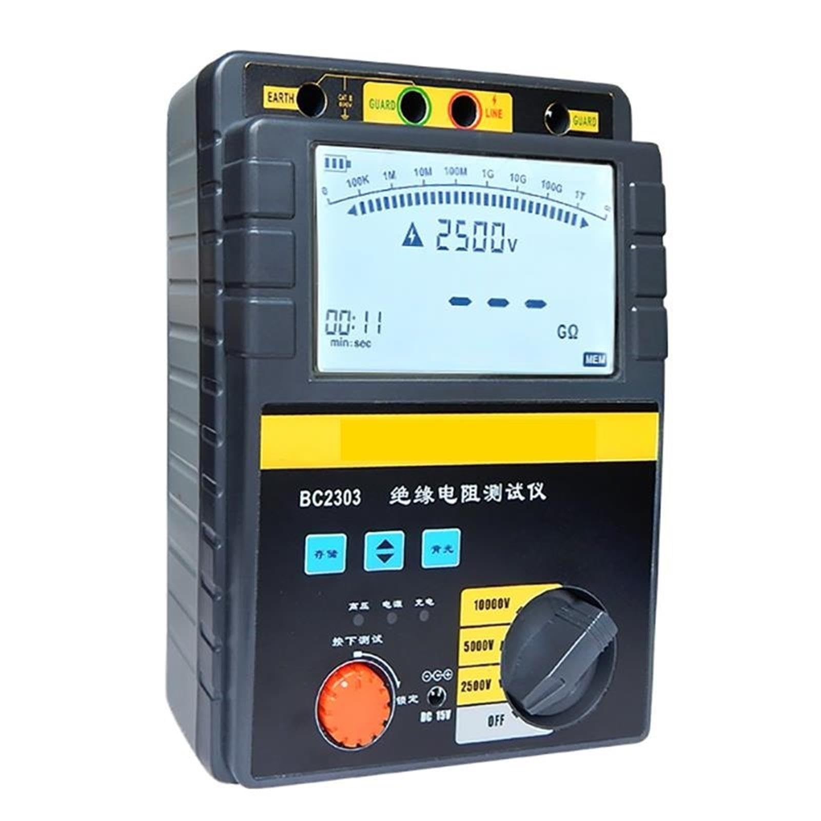 BC2303 Megóhmetro Digital Probador de Resistencia de Aislamiento Kit AC/DC Doble propósito 10000V/10KV Protección IP67