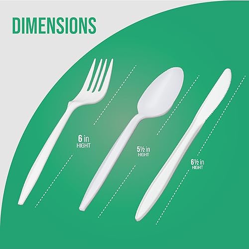 Miniatura 6 de 1,000 cubiertos desechables de plástico a granel, paquete variado blanco, peso medio, incluye 334 tenedores, 333 cuchillos, 333 cucharas de sopa,