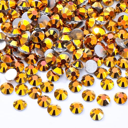 Image of Gold Flatback Rhinestones, Glass Rhinestones for Nail Art and Craft, Glue Fix, Loose Crystal Gemstones(Gold, SS16, 2880pcs, 3.8-4.0mm)