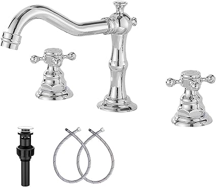 GGStudy Two Handles 3 Holes 8-16 inch Widespread Bathroom Sink Faucet Chrome Basin Mixer Tap