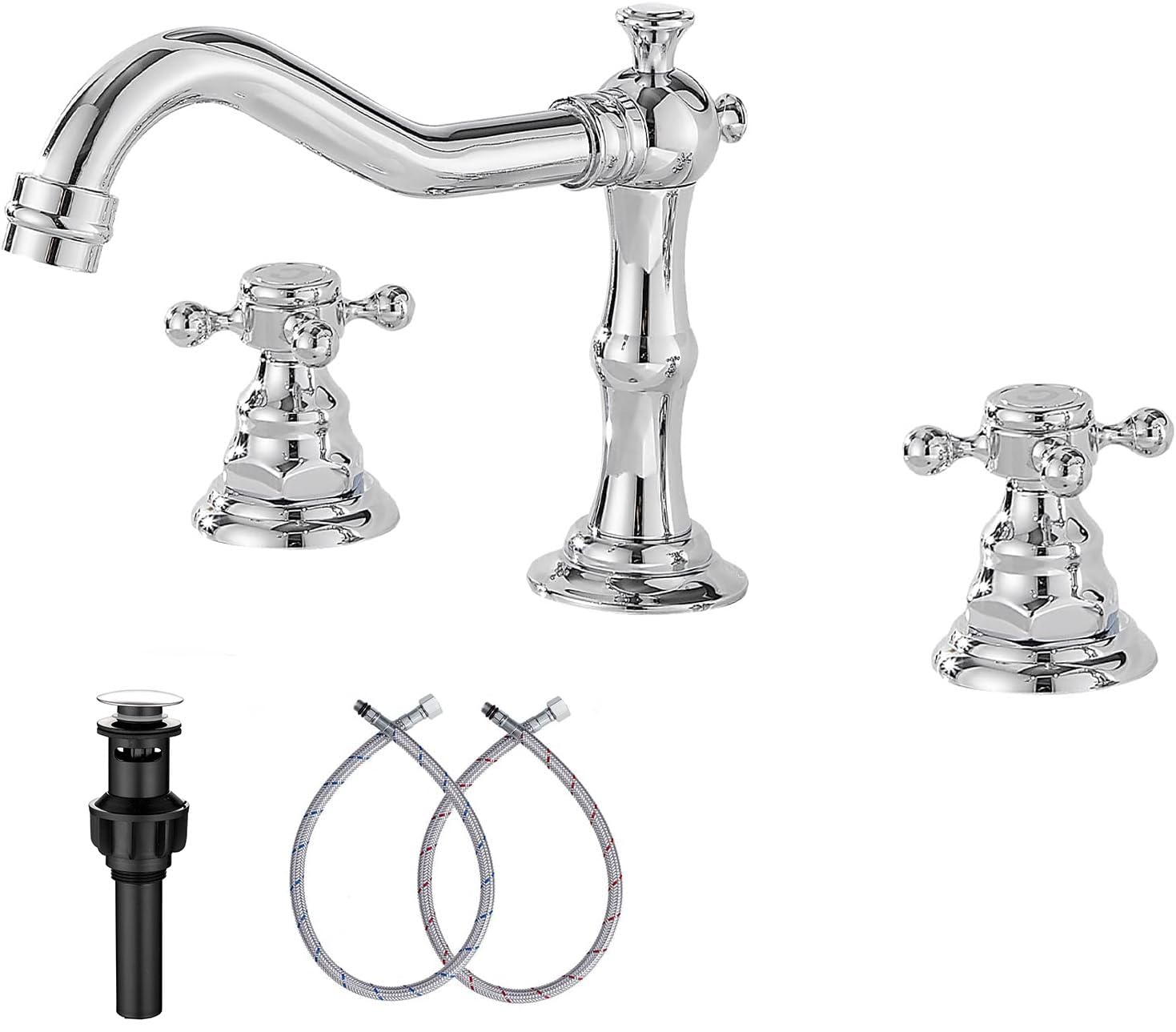 GGStudy Two Handles 3 Holes 8-16 inch Widespread Bathroom Sink Faucet Chrome Basin Mixer Tap