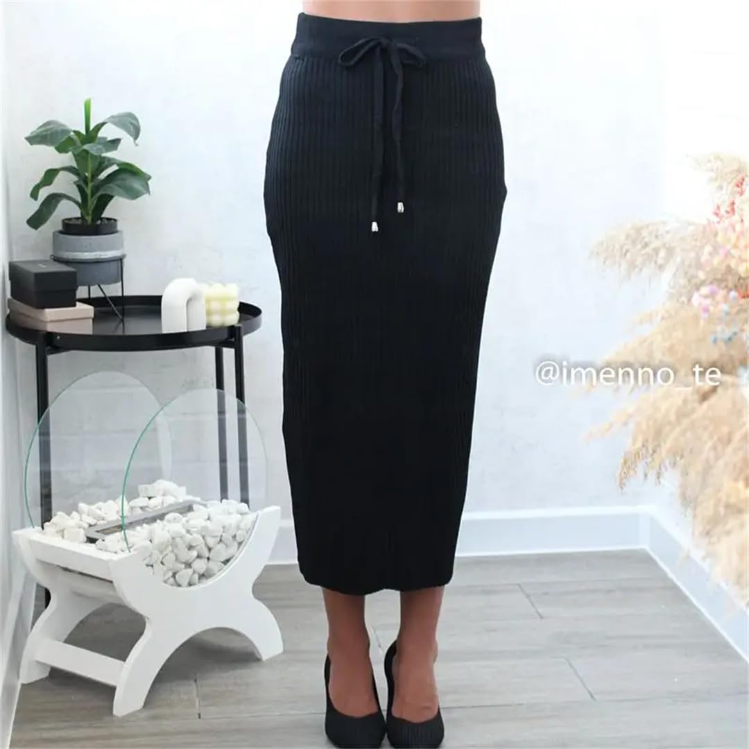 Yeuyyben Donne A Vita Alta Lavorato A Maglia Gonne A Matita Autunno Coulisse Calda Gonna Lunga Tunica Slim Fit Aderente Gonne