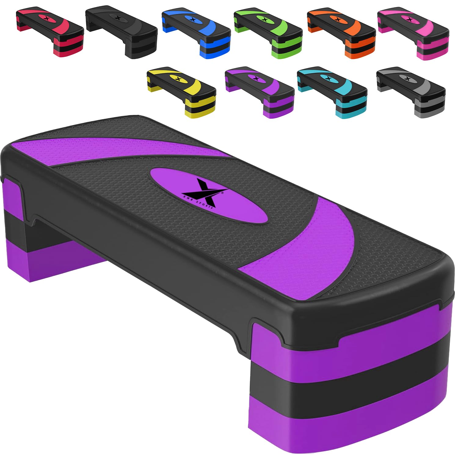 Xn8 Sports Steppers for Exercise Workout Adjustable Height 10cm 15 cm 20cm Sturdy Exercise Step for Gym, Aerobic Steps, Cardio Exercise and Stretching- Exercise Stepper for Home (Purple) โ image 1