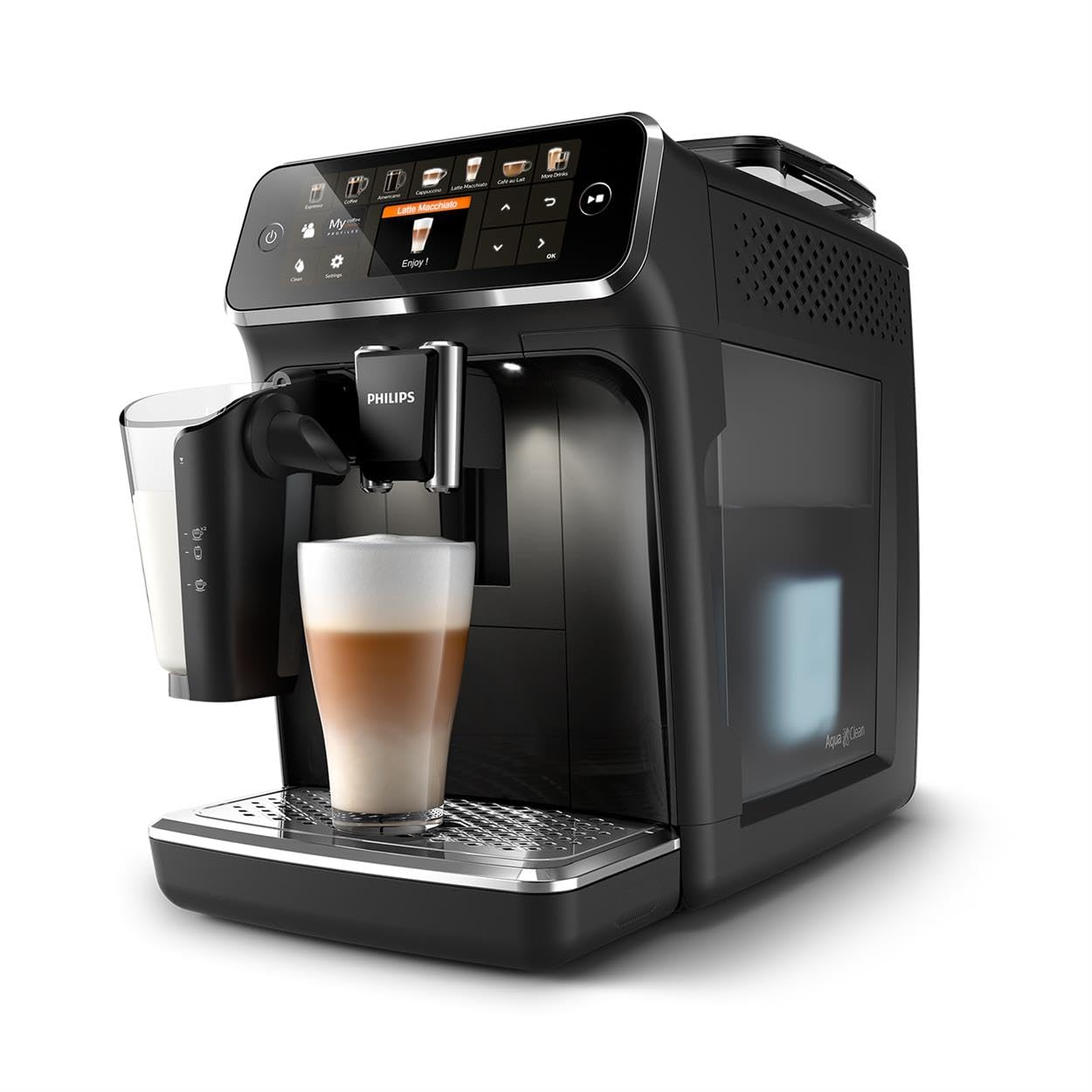 PHILIPS 5400 Series Macchina da Caffè Automatica - Montalatte LatteGo, 12 Bevande, Display Intuitivo, 4 Profili Utente, Nero (EP5441/50)