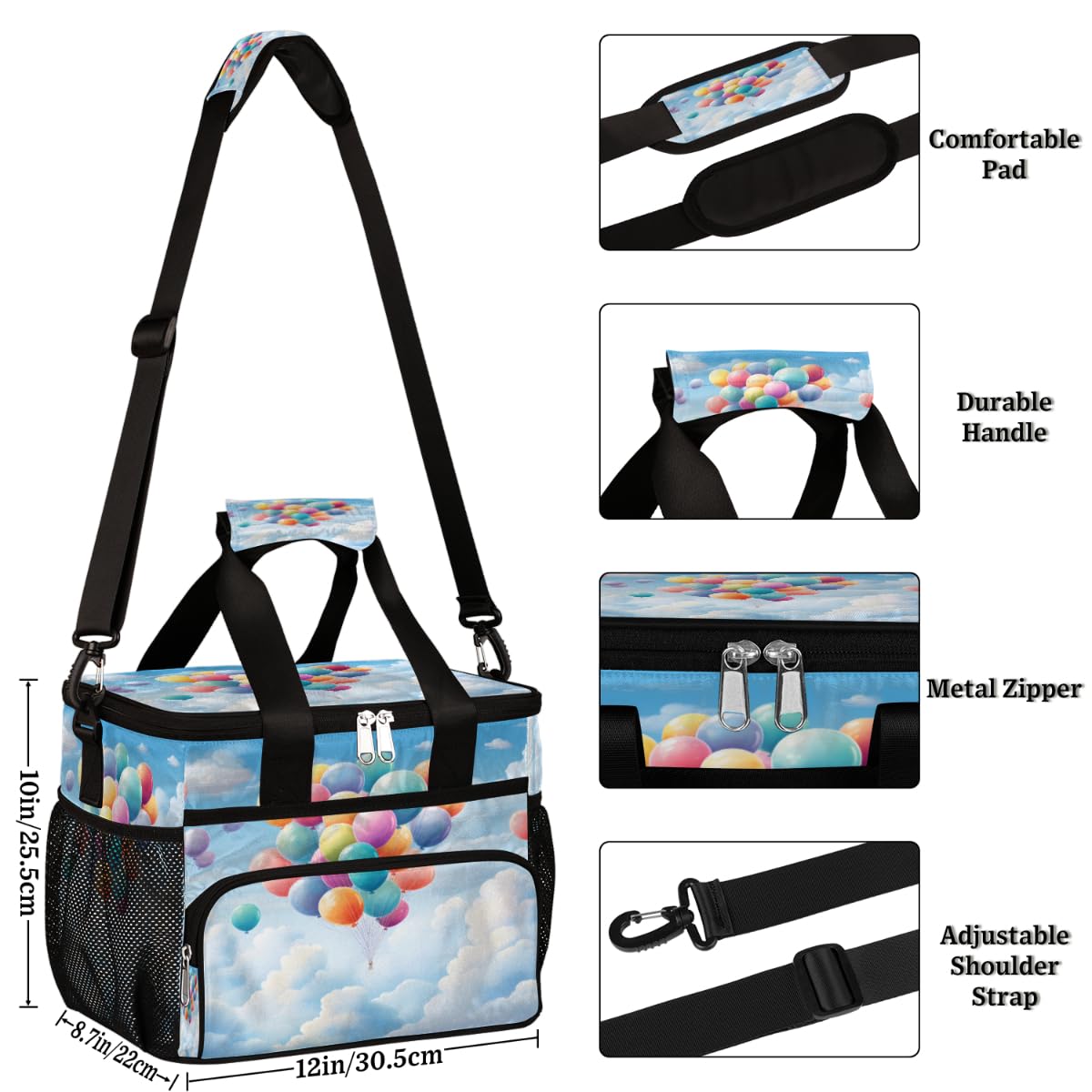 Balloons Insulated Picnic Backpack Lunch Box for Women Men Picnic Basket Tote Lunch Bag Picnic Bag Portable Lunch Bags for Picnic, Beach, Work, Trip,Office, Camp Balloon in Sky