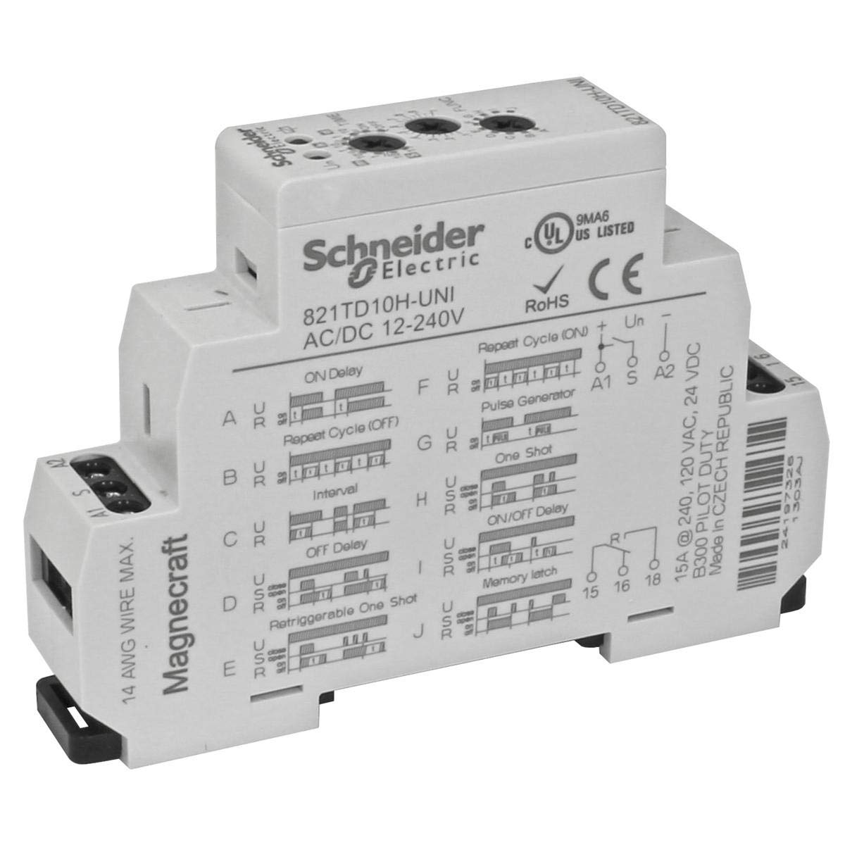 Schneider Electric/Magnecraft 821TD10H-UNI Timer; Multi-Function; 0.1s-10d; E-Mech; SPDT; 15A@240VAC