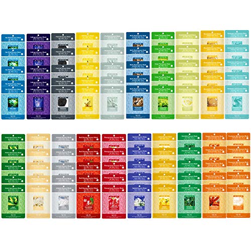 100 Sheets, The Elixir Korean Beauty Collagen Facial Mask Sheets Natural Essence Full Face Masks Korean Cosmetics for Brightening, Elasticity, Clarity, Moisturizing, Nutrients