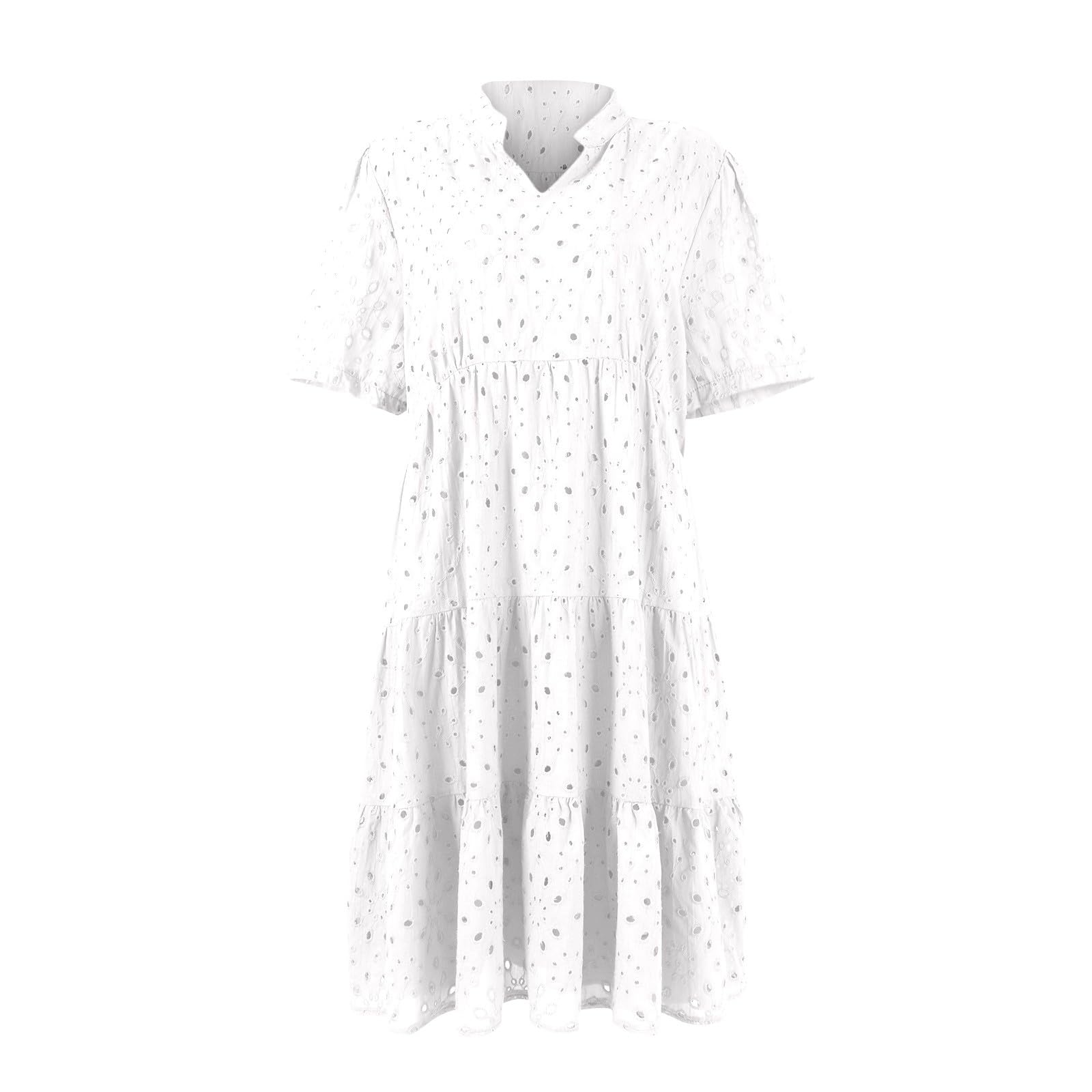 Sommerkleid Damen Knielang A Linie Kleider Sommer Elegant Lochstickerei Kleid Frauen Mit Ösen Strandkleid Häkel Spitze Sommerkleider Leicht Und Luftig Damenkleid V Ausschnitt Freizeitkleid