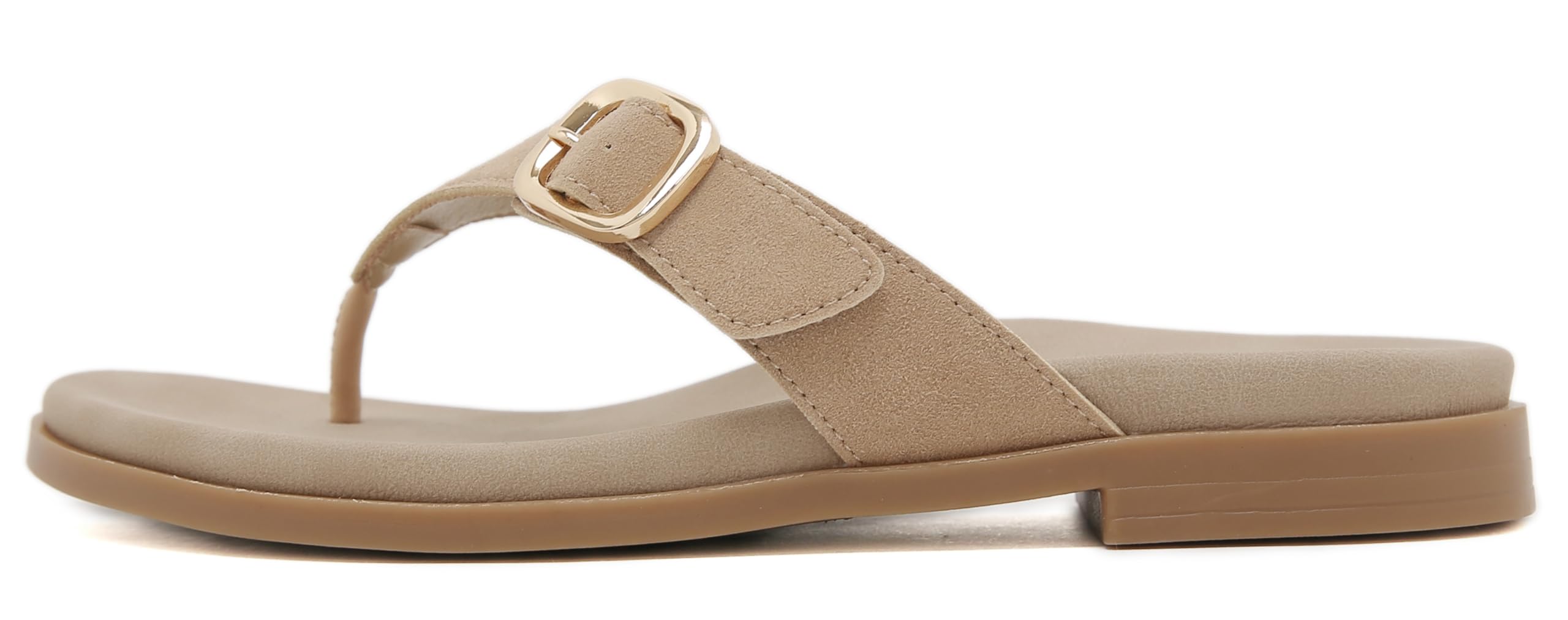 SMajong Sandales Femme Orthopédique Confortable Thongs d'été Antidérapantes Légères Flip Flop Élégantes Thongs Sandales avec Boucle Dorée Beige 39 EU