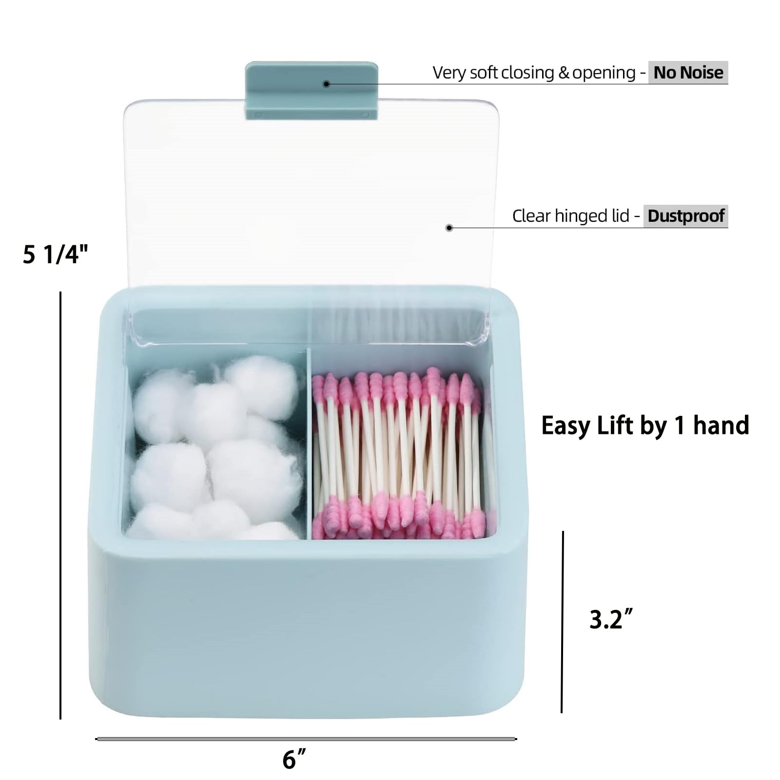 Tecbeauty Soporte grande Qtips, dispensador de hisopos de algodón y bolas de 2 rejillas, recipiente de plástico azul