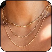 CONRAN KREMIX Waterproof 14K Gold Plated Layered Necklace Set for Women - Non-Tarnish Stainless Steel Dainty Stackable Chains