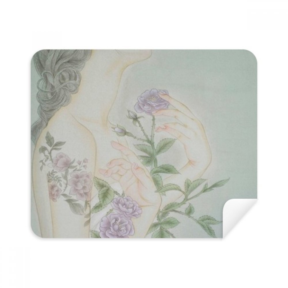 Purple Flower Beauty Chinese Painting Cleaning Cloth Screen Cleaner 2pcs Suede Fabric