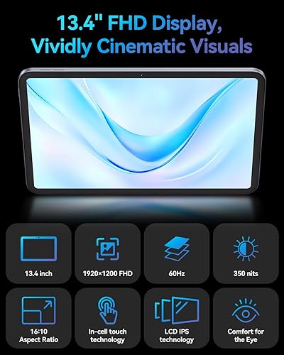 Miniatura 3 de Bpad 13 Tableta de 13.4 pulgadas con pantalla grande Android 15 Tableta 20GB+256GB 10000mAh, Unisoc T615 Octa-Core 1920x1200 FHD con Widevine L1