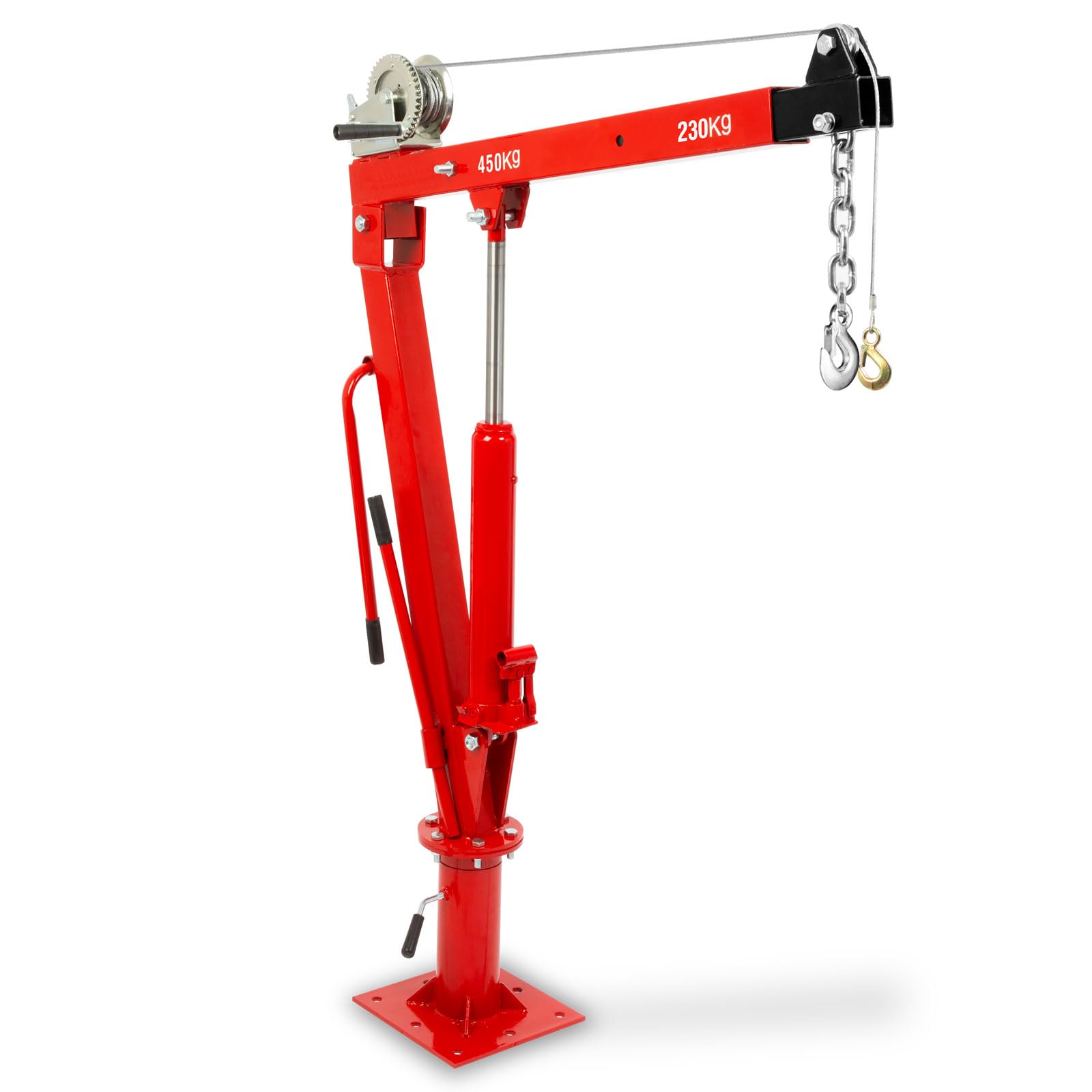 EBERTH Grue Pick Up, grue de chargement, capacité de charge de 450 kg, treuil à câble, pivotement 360°, pied massif pour montage au sol, crochet de levage et chaîne, hauteur de levage de 1750mm