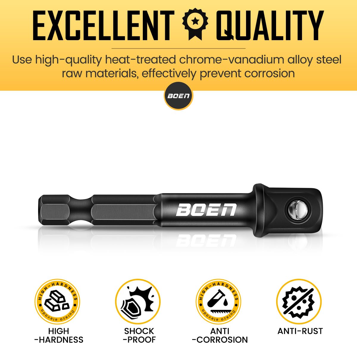 BOEN 10-Piece 3/8" Drive Impact Grade Socket Adapter Set, 1/4-Inch SAE Hex Shank Drill Bit Adapter for Power Drill to High Torque Impact Wrench - Image 4