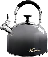 Vista 10 de Tetera de acero inoxidable para estufa, tetera de 2.5 cuartos de galón con mango plegable, tetera de agua de grado alimenticio para estufa, hogar