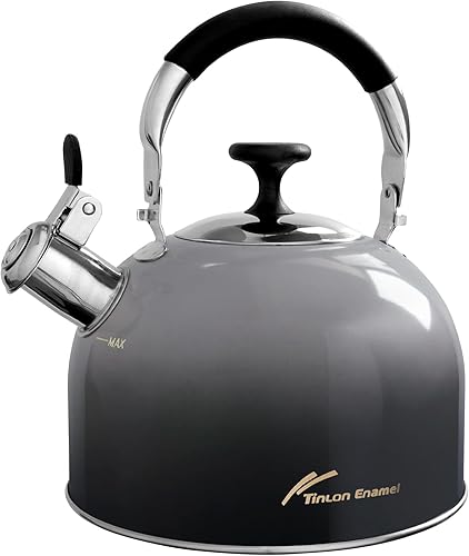 Miniatura 10 de Tetera de acero inoxidable para estufa, tetera de 2.5 cuartos de galón con mango plegable, tetera de agua de grado alimenticio para estufa, hogar,