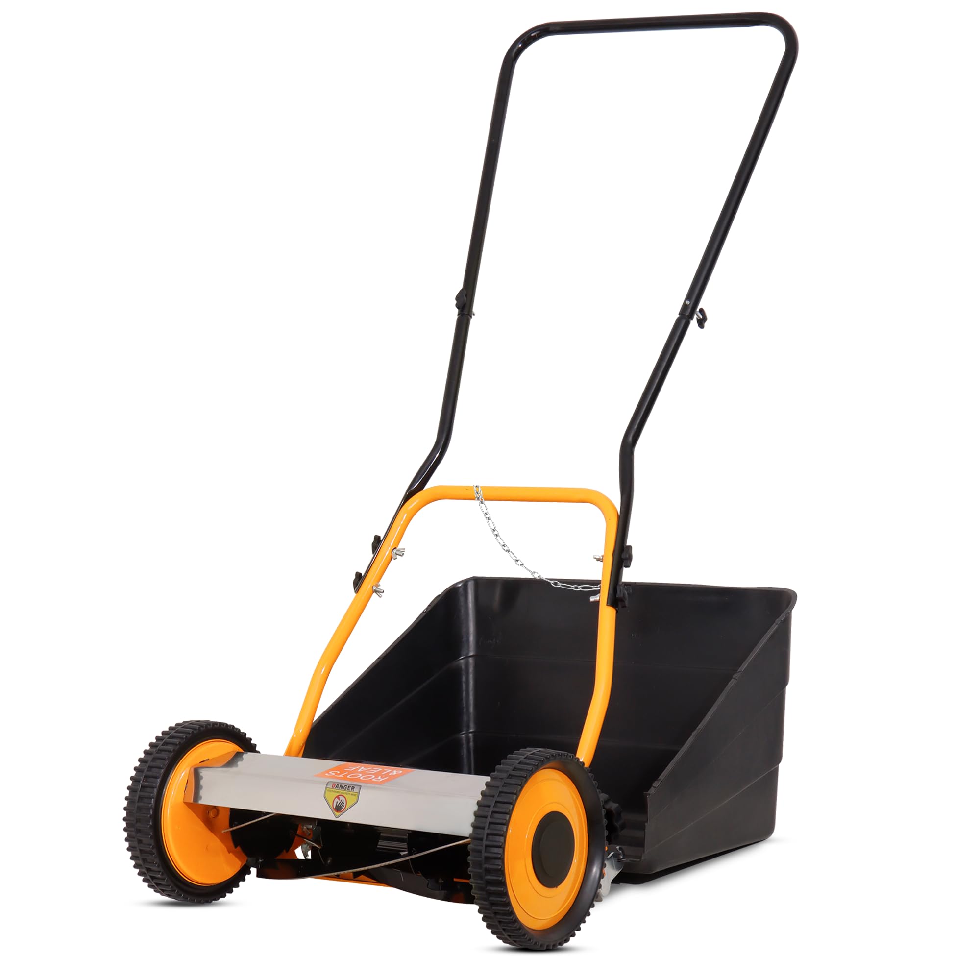 ROOTS & LEAF Manual Lawn Mower with Grass Catcher | 16-Inch Grass Cutter with Metal Gear and 5-Position Height Adjustment for Home Garden (Yellow)-image-25