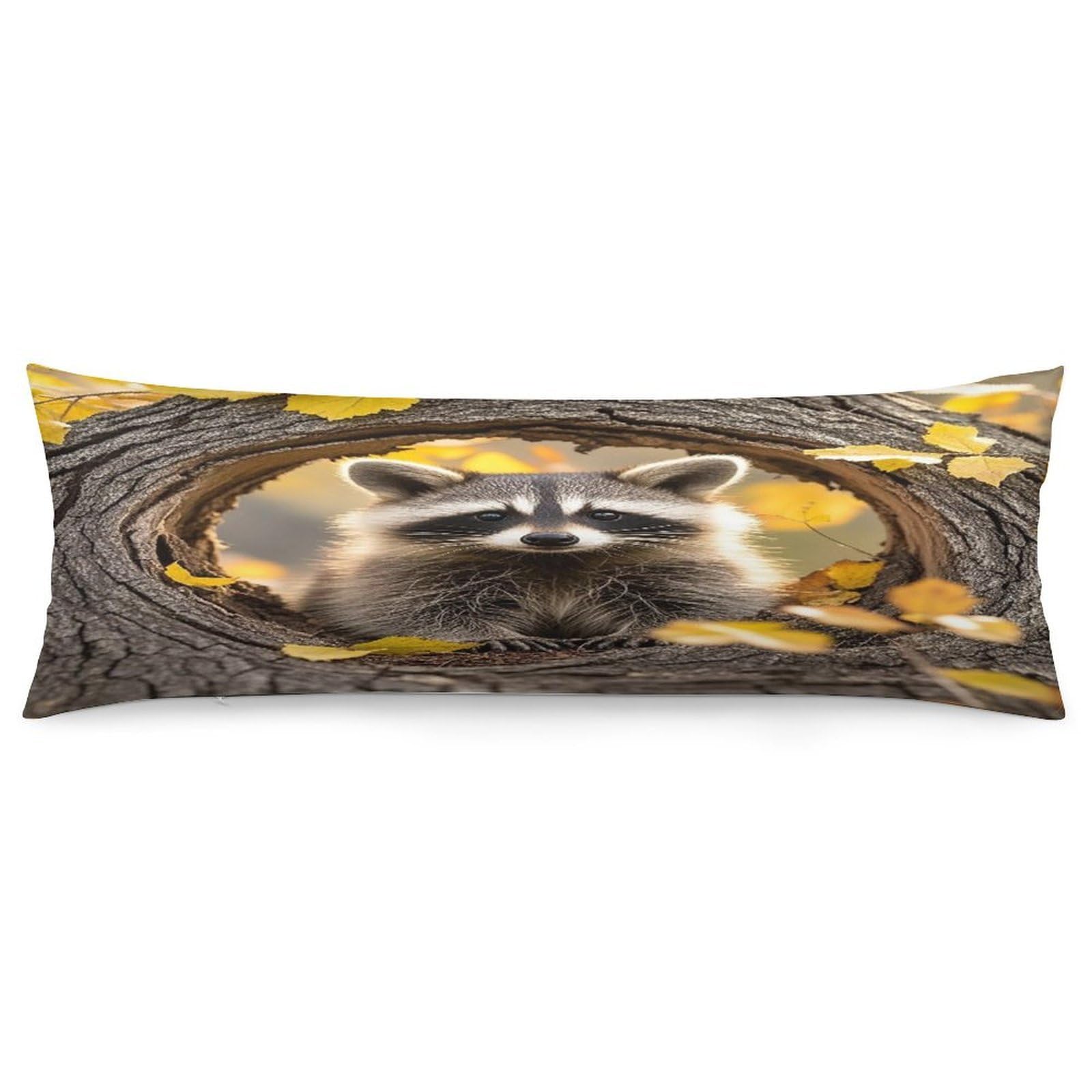 Raccoon in The Fall Tree Hole Pillowcase Decorative Long Body Pillow Case Soft Breathable Body Pillow Cover Modern Large Pillowcase Cute Body Pillow Pillowcases for Bedroom Couch 18.9 X 53 Inch