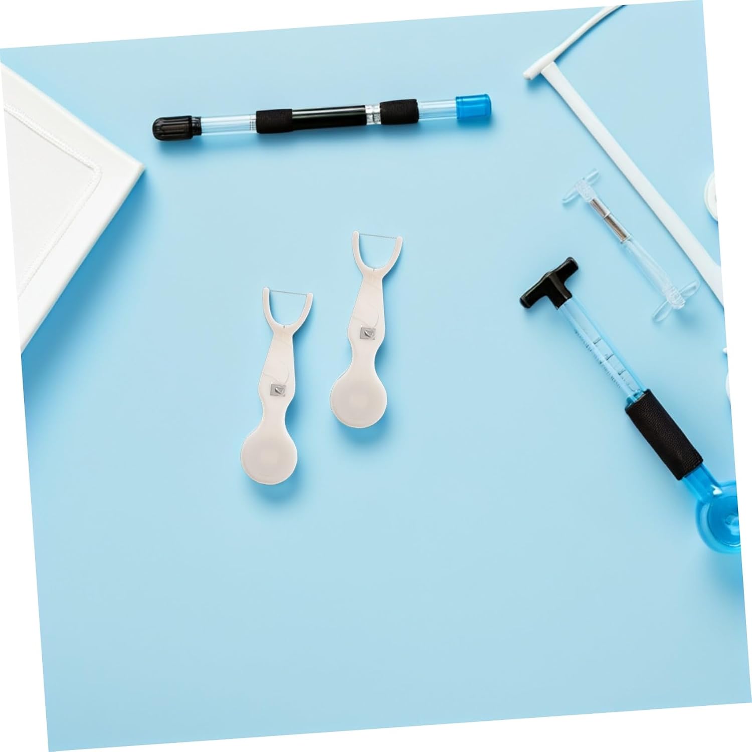 2pcs Y Shaped Floss Picks Reusable Handle ABC Nylon White | Portable Flossing Tool for Travel and Office, Refillable Design, Simple Operation for Adults