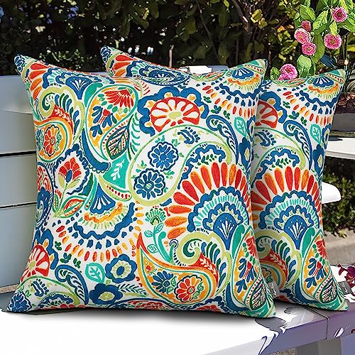 Magpie-Fabrics-Patio-Pillow-Covers-ONLY-18x18-Set-of-2-Fade-Resistant-Outdoor-Indoor-Cushion-Cases-Decorative-Throw-Pillowcase-Shell-for-Couch-Garden-Furniture-Paisley-Multi Magpie Fabrics Patio Pillow Covers ONLY 18×18 Set of 2 Fade Resistant Outdoor Indoor Cushion Cases Decorative Throw Pillowcase Shell for Couch Garden Furniture Paisley Multi