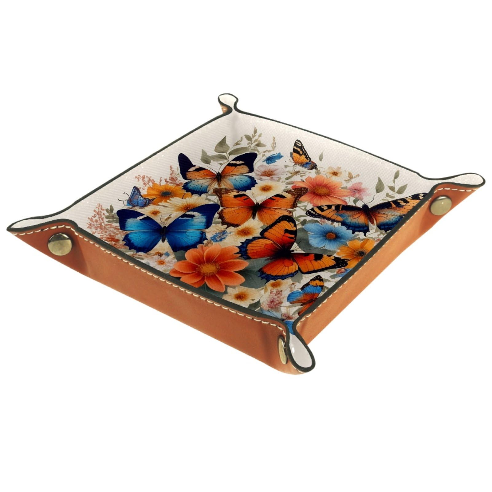 VAPOKF Butterflies Portable Dice Rolling Tray, Microfiber Leather Dice Holder Game Box for D&D, RPG, Table Games or Desktop Phone Key Storage, 20.5 × 20.5 cm