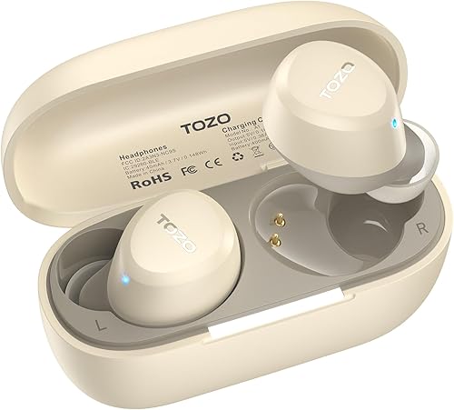 Miniatura 10 de TOZO Auriculares inalámbricos A1 Bluetooth 5.3 de peso ligero en el oído IPX5 Auriculares impermeables 2 micrófonos para llamadas AI, auriculares