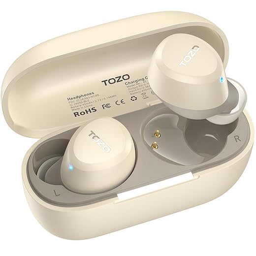 TOZO A1 Wireless Earbuds Bluetooth 5.3 Light Weight in Ear IPX5 Waterproof Headphones 2 Mic for AI Calls, Immersive Premium Sound Bass Headset with Charging Case, 32 Presets EQ Customization via App