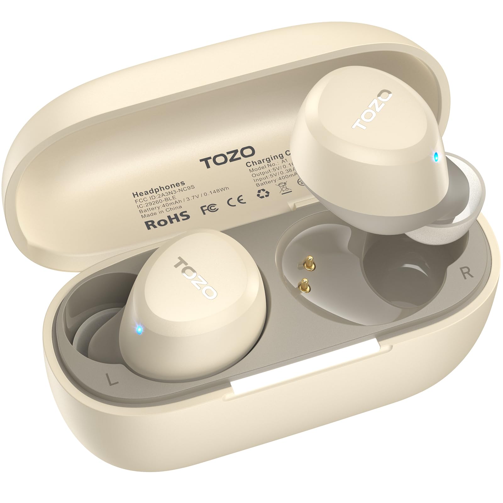 TOZO A1 Wireless Earbuds Bluetooth 5.3 Light Weight in Ear IPX5 Waterproof Headphones 2 Mic for AI Calls, Immersive Premium Sound Bass Headset with Charging Case, 32 Presets EQ Customization via App