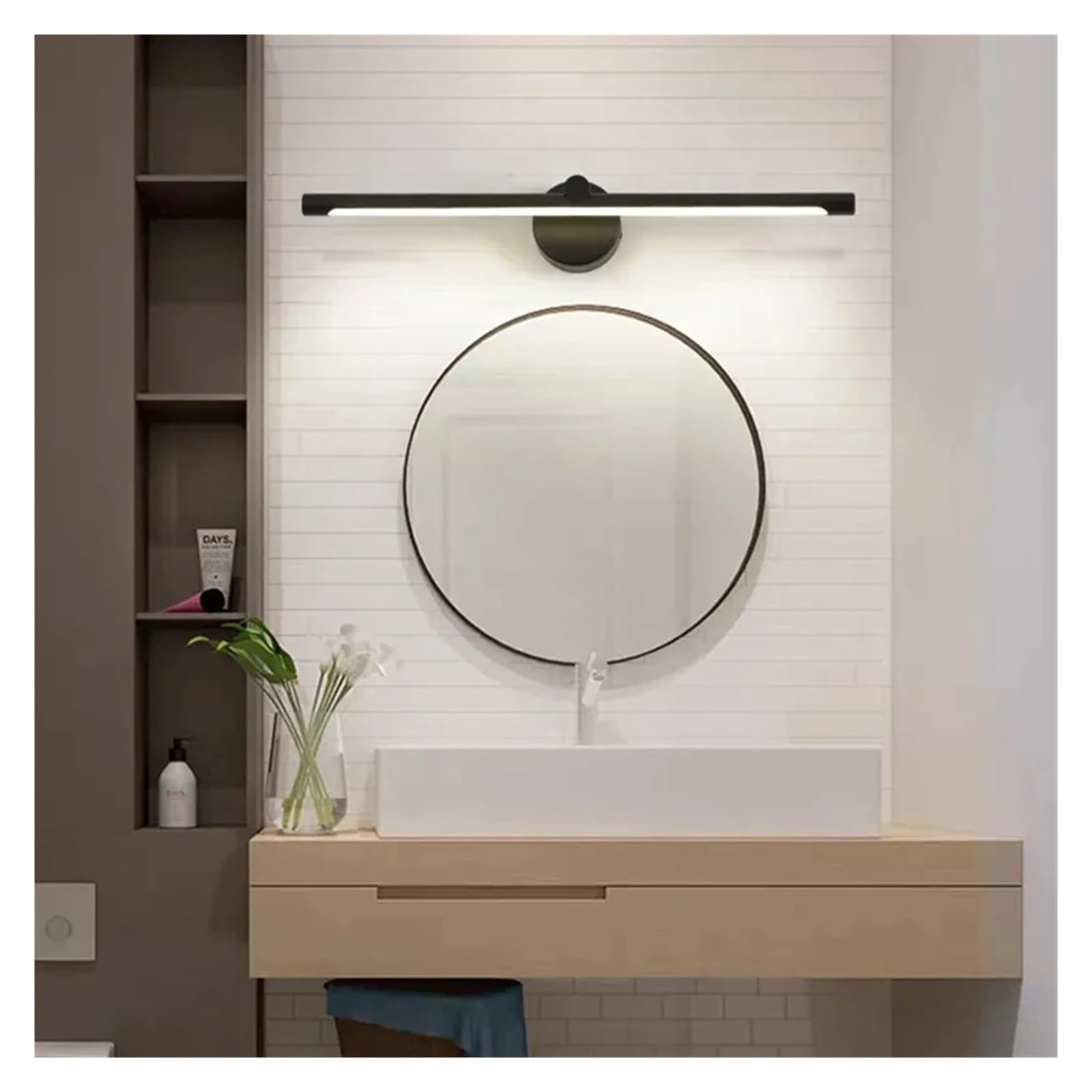 Lámpara de pared con espejo y sensor de movimiento, luz de pared moderna nórdica con interruptor táctil, iluminación interior(Cool 500-7000K,Sensor Black 40cm)
