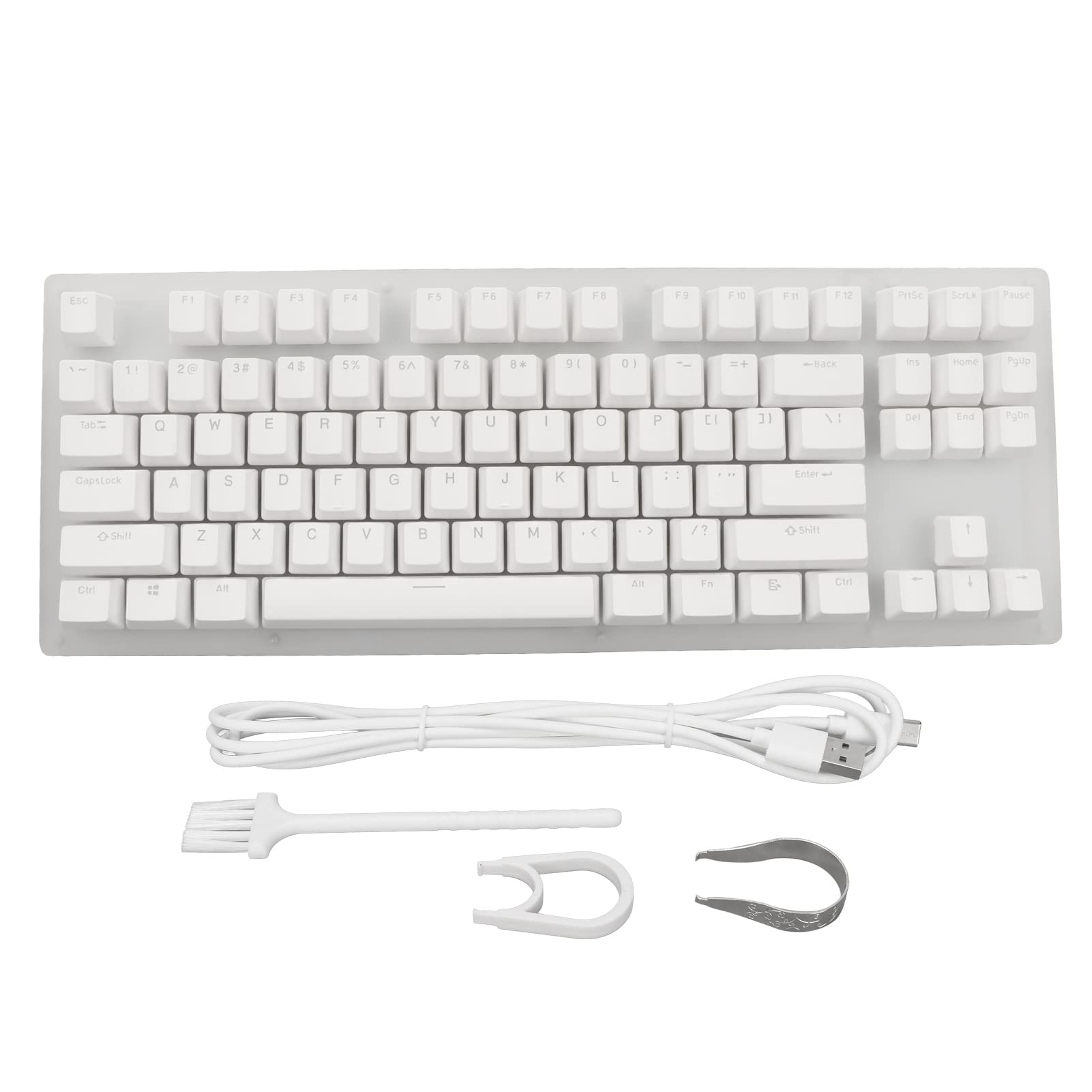 87 Klawisze Mechaniczna Klawiatura z Podświetlanym Szklanym Panelem RGB, wtyczką i grę okłową klawiaturę na PC i Laptopa, żółty Przełącznik (Brown Switch)