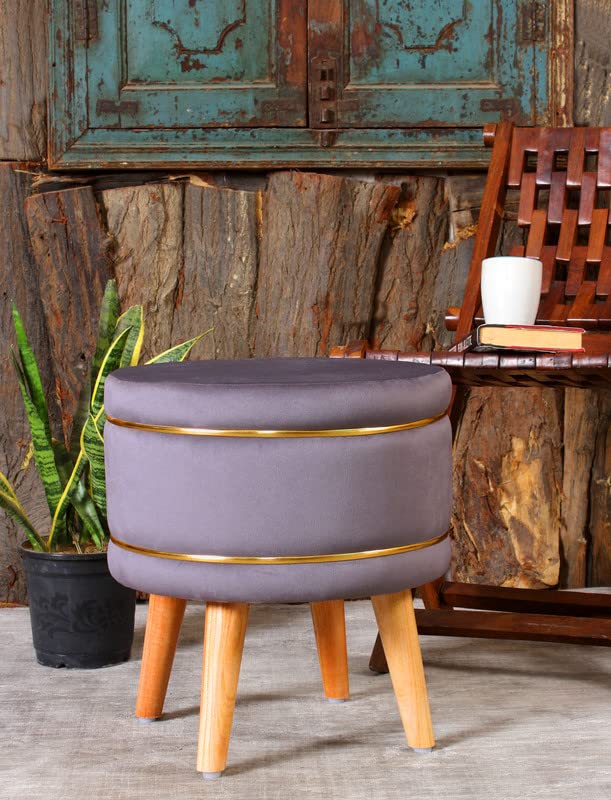 ShadowKart Pouffes Sitting Stool for Living Room, Puffy Wooden Ot...