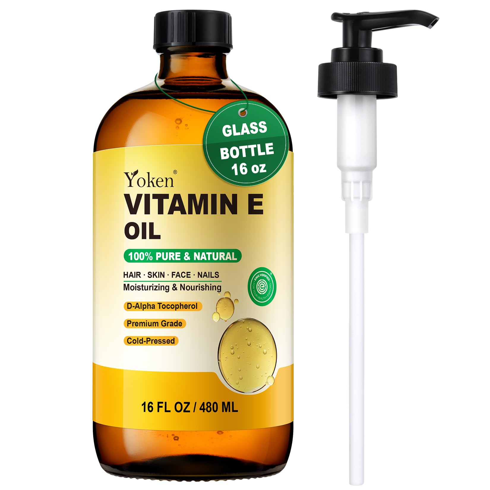 Yoken Vitamin E Oil with D-Alpha Tocopherol for Skin, Face, Hair & Nails