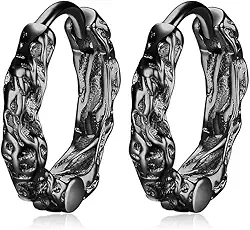 Brincos de argola de textura irregular, prata, preto, para homens, modernos, simples, delicados, cartilagem, acessórios, presente