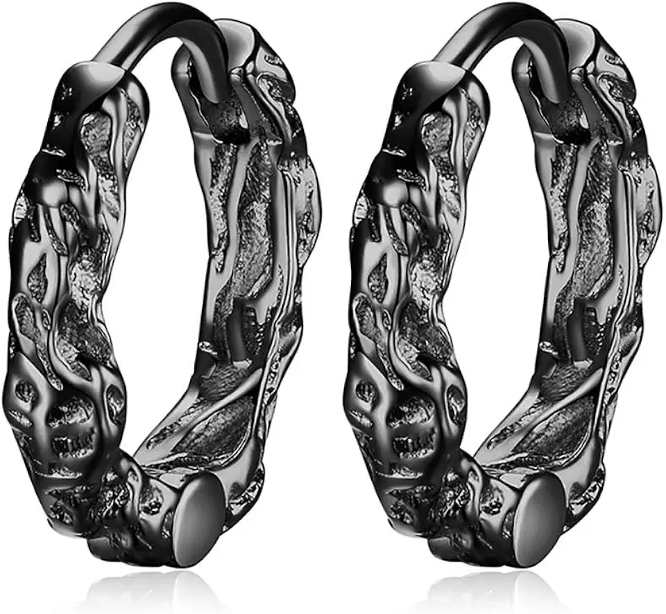 Brincos de argola de textura irregular, prata, preto, para homens, modernos, simples, delicados, cartilagem, acessórios, presente