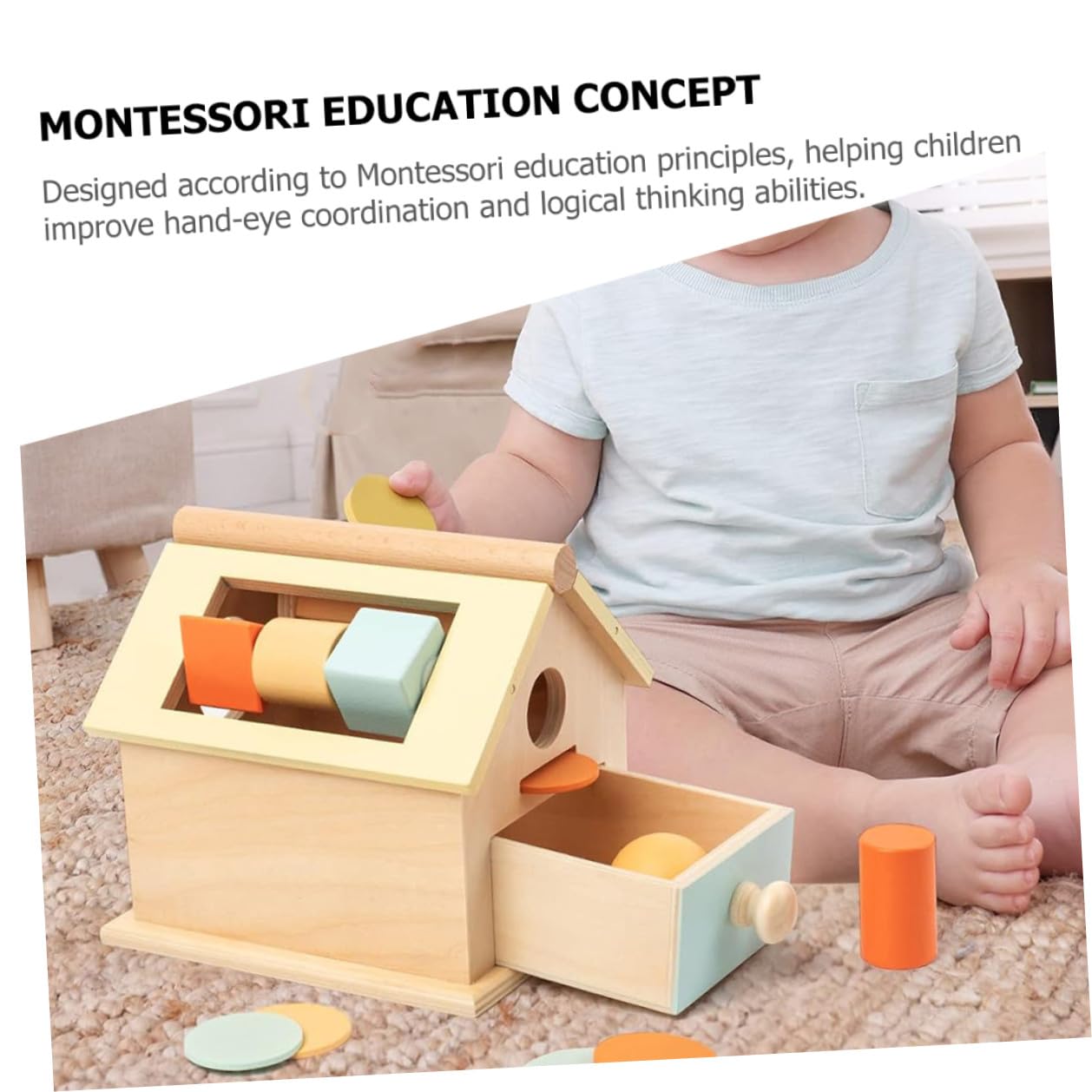 BESPORTBLE Juego de Juguetes de Madera Montessori para Niños Pequeños 1-3 Años, Tamaño Compacto, Multifuncional de Lanzar Balones y Caja de Monedas, Desarrollo Sensorial y Motricidad Fina,