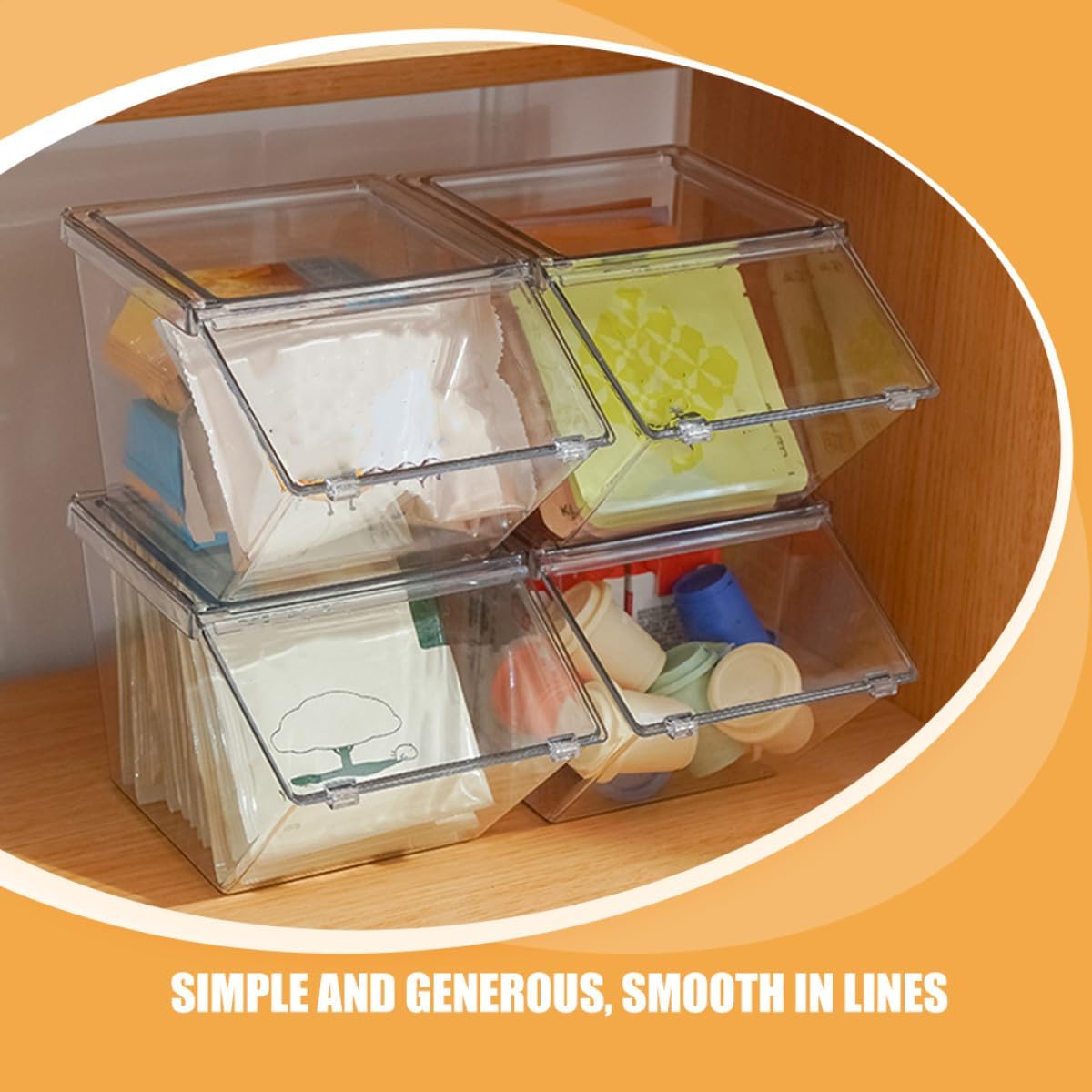 Tea Bag Organizer and Coffee Station Storage Acrylic Box with Lid, Stackable Large Capacity Tea Packet Holder for Office and Home, 4pcs Set