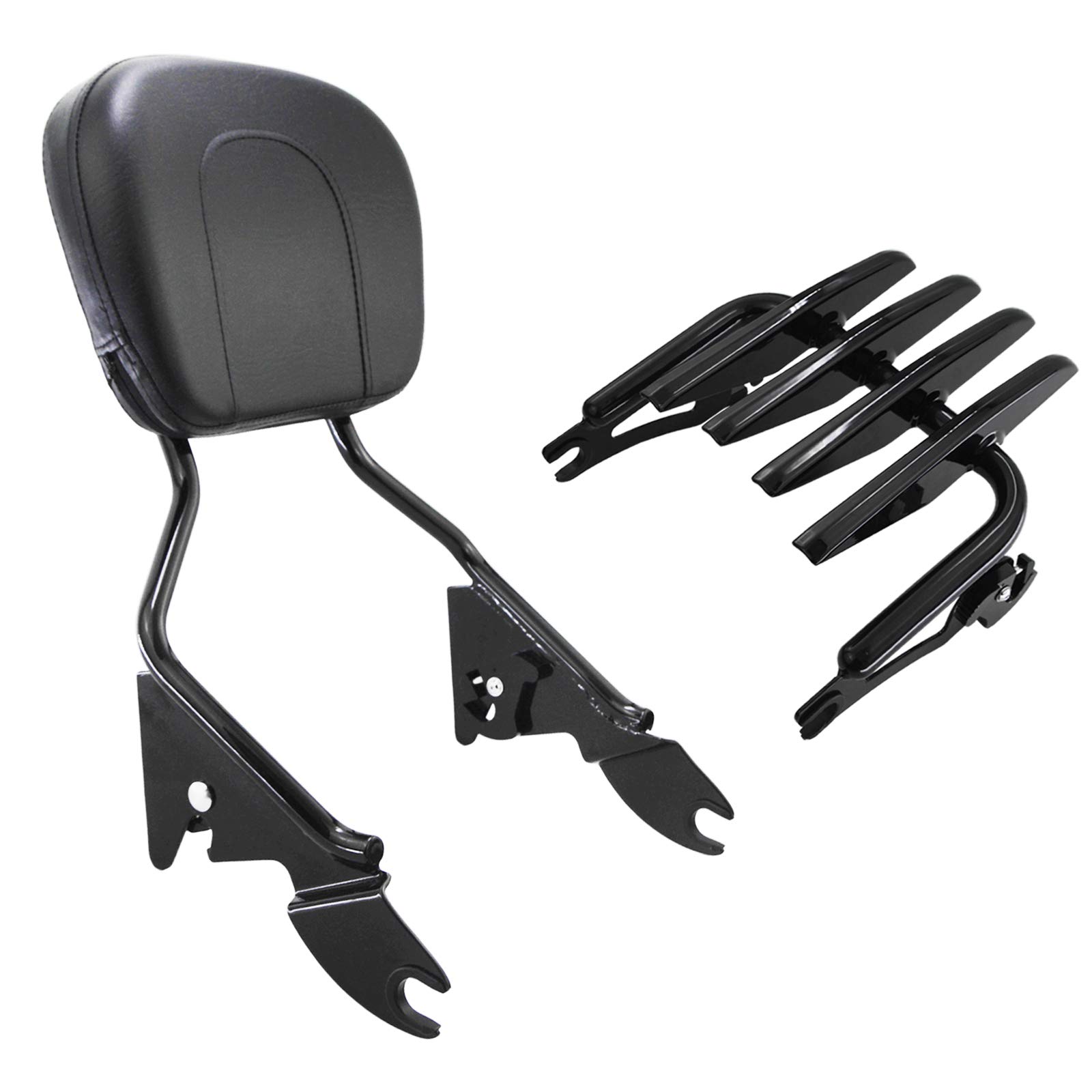 Gloss Black Detachable Passenger Backrest Sissy Bar w/Pad & Stealth Luggage Rack Compatible with Har