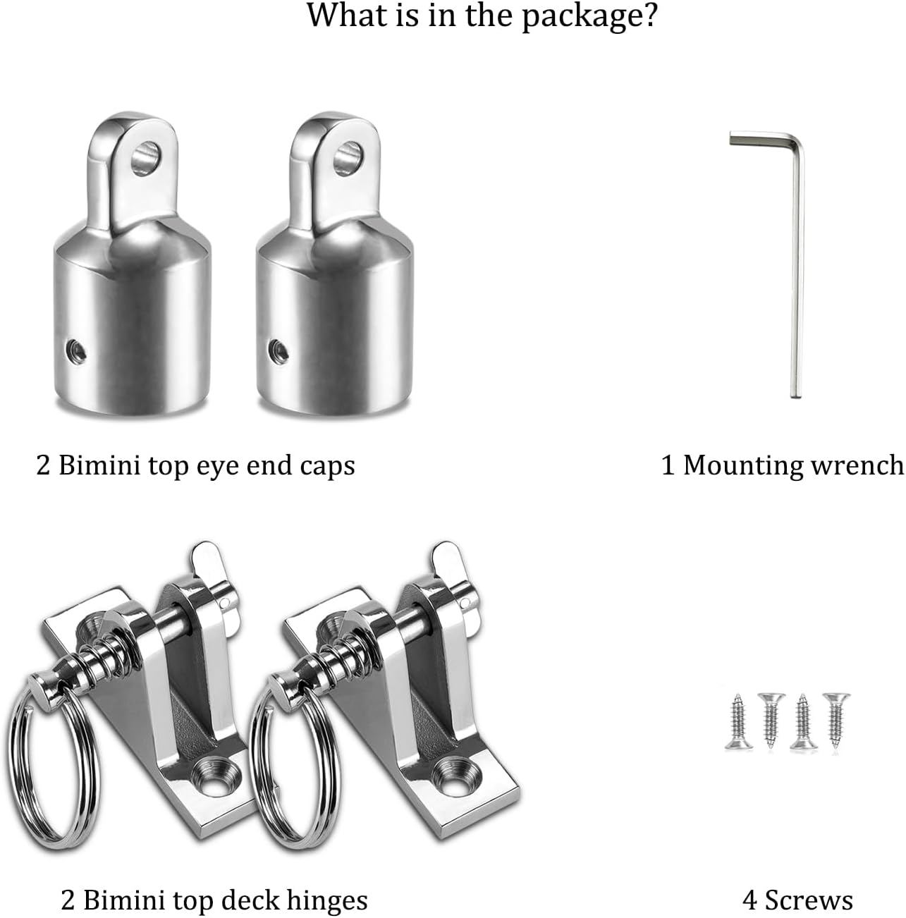 TINGZHIGO Heavy Duty Bimini Top Deck Hinge and Eye End Cap Fits 7/8 or 1 inch Tube, 316 Stainless Steel Bimini Top Hardware with A Mounting Wrench