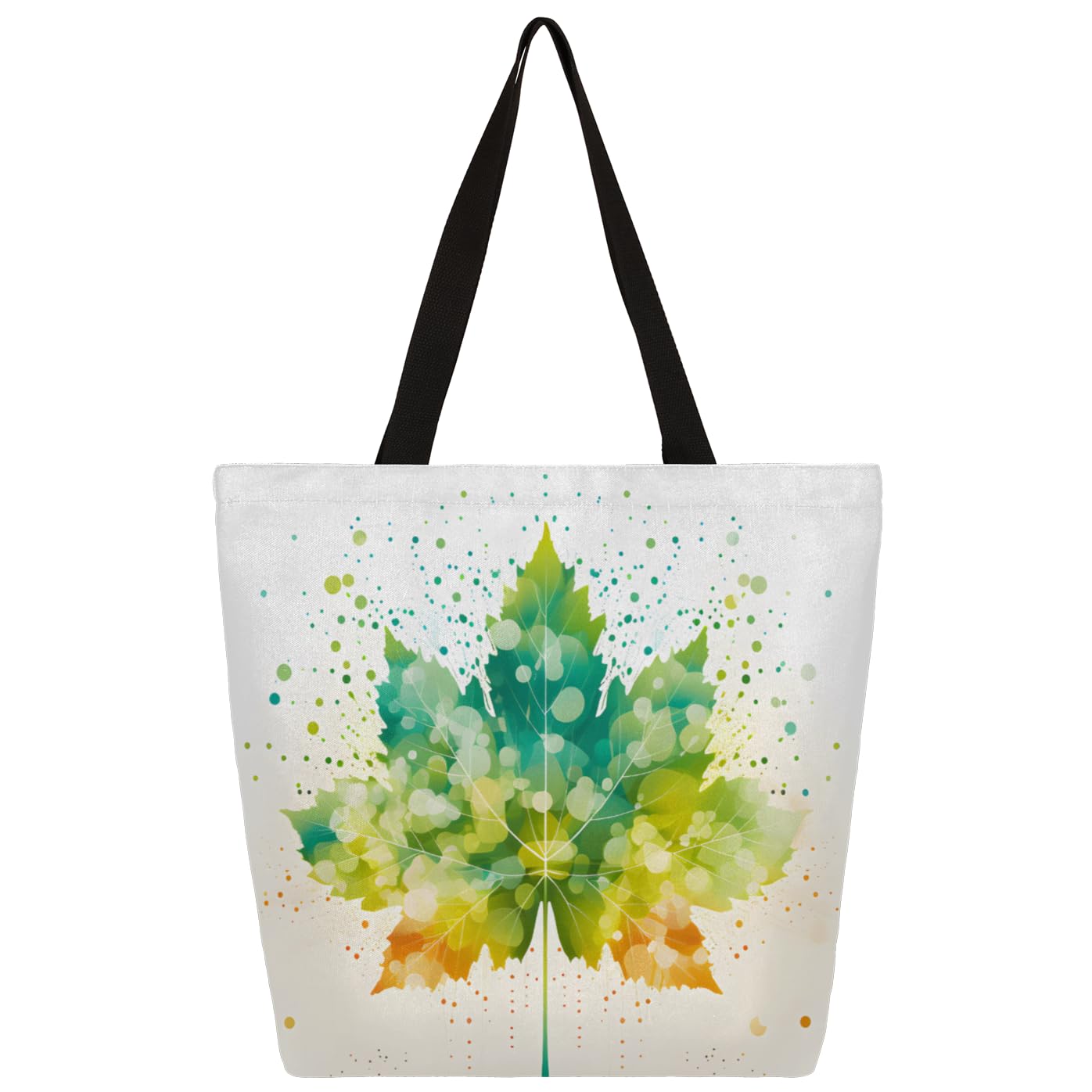 Mularoka Abstract Watercolour Leaf Large Capacity Canvas Tote Bag Stylish Handheld Shoulder Bag Reusable Shopping Bag for Work Travel Beach Trips Shopping