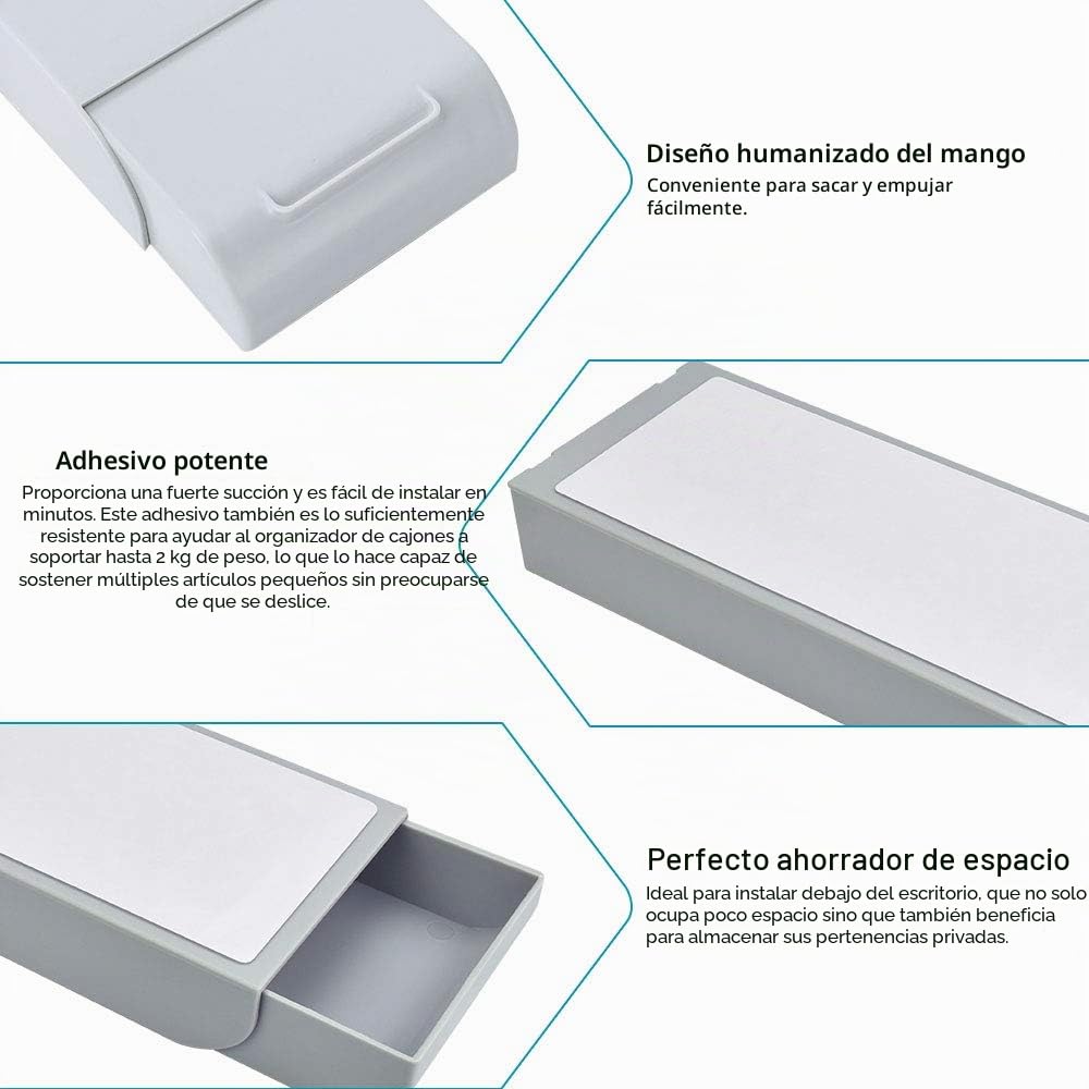 WANTOUTH 2 Piezas Cajón Autoadhesivo Debajo del Escritorio Organizador Cajones Escritorio Oculto Bandeja para Lápices Organizador Debajo de Mesa Cajón Autoadhesivo para Hogar Oficina Escuela- Gris