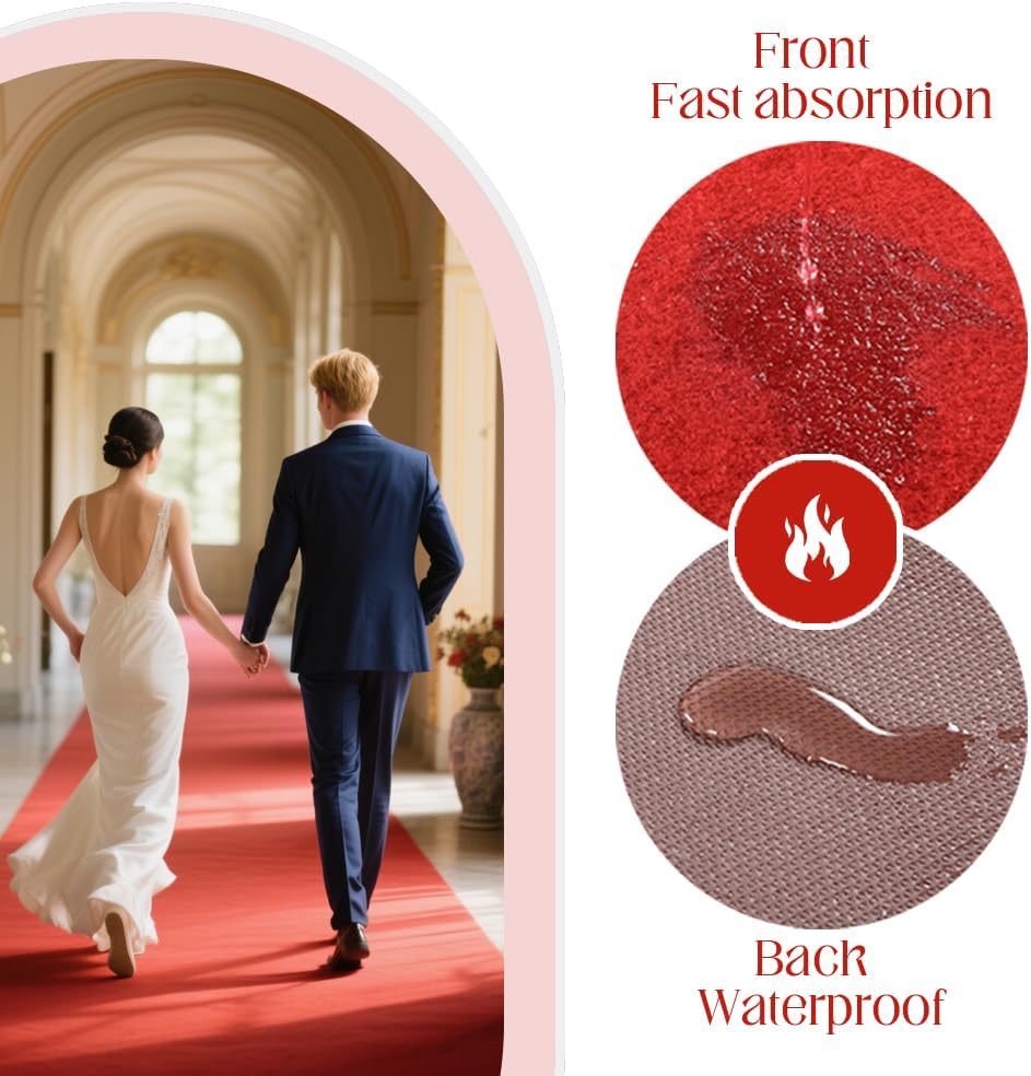 Extra Thick 1000 GSM Non-Slip Rubber Backed Red Carpet Runner – Heavy-Duty 3x10 ft Aisle Rug for Weddings, Proposals, Hollywood-Style Runways & Party Decorations