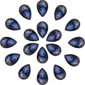 QUARKZMAN 20 x 30 mm Teardrop Shaped Rhinestones Glass Back Rhinestone Beads Gemstones for Jewellery Making Costume Crystal Embellishments Crafts Dark Blue