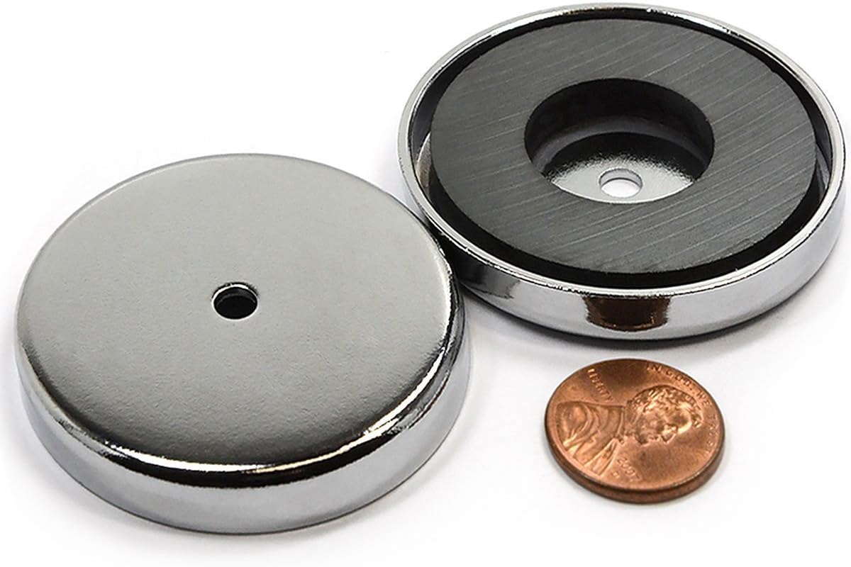 CMS magnetics Powerful Cup Magnets 100 LB Pull Power Mounting Magnets in Large 3.2" Diameter w/Countersunk Hole Pot Magnets RB80 3 Pieces