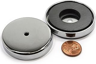 CMS MAGNETICS - 3-Pack RB80 C8 Ceramic Ferrite Round Base Magnet with Anti-Corrosion Chrome Plated Steel Cup and 100 LB Pull Force - Cup Diameter: 81.3mm, Center Hole: 7mm, Thickness: 10.7mm