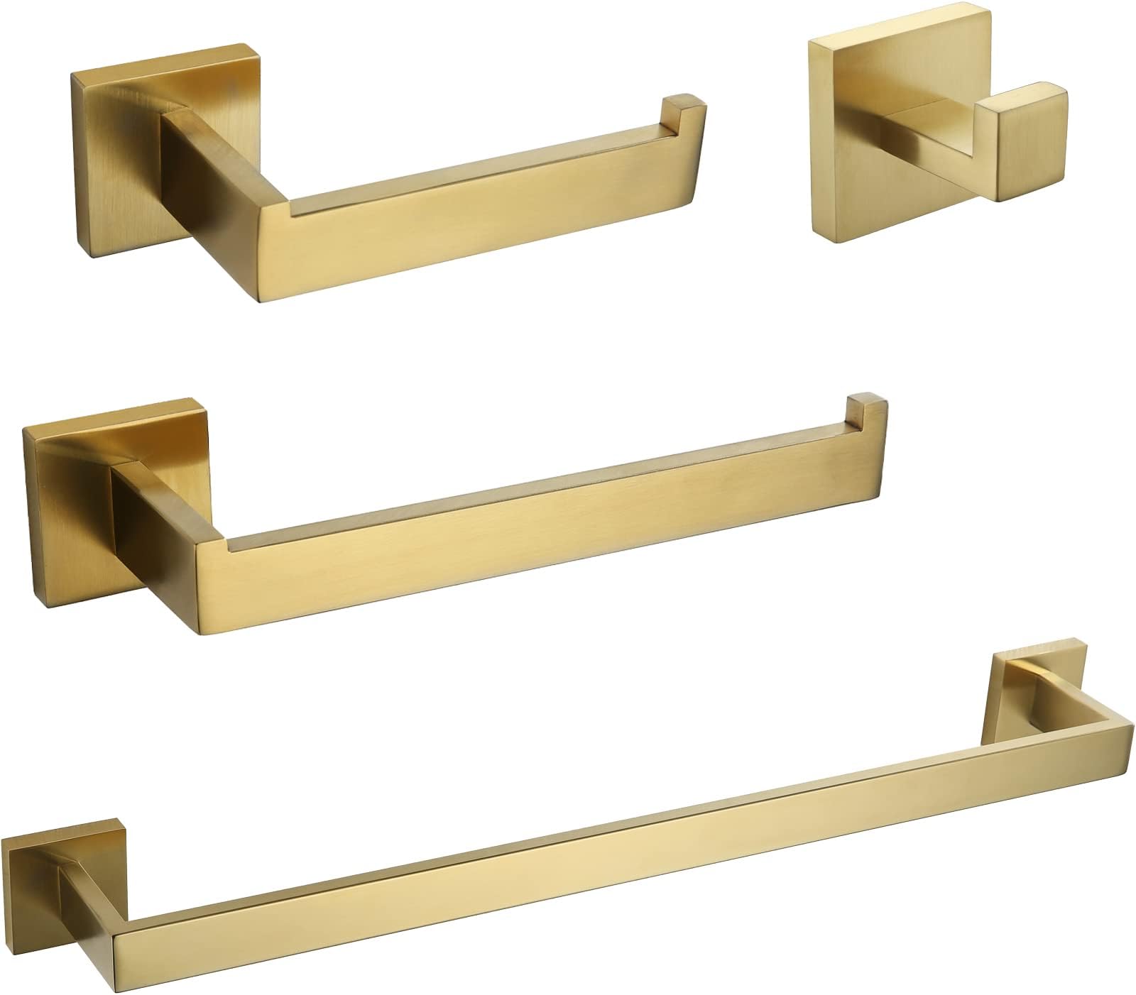 VELIMAX Premium Stainless Steel 4 Pieces Bathroom Hardware Accessories Set Wall Mounted Towel Bar Set, Brushed Gold, 23.6-Inch