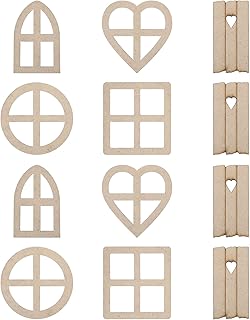 PATIKIL 5 Style Wooden Fairy Door Window, 2 Set/12Pcs Miniature Garden Doors Mini Window Fairy House Accessories for DIY Dollhouse, Natural Color